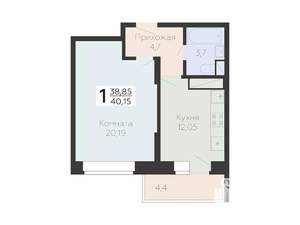 1-к квартира, строящийся дом, 40м2, 3/22 этаж