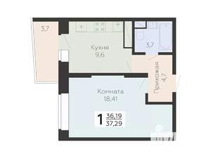 1-к квартира, строящийся дом, 37м2, 13/20 этаж