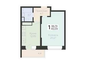 1-к квартира, строящийся дом, 40м2, 8/22 этаж