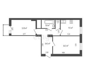 2-к квартира, вторичка, 58м2, 5/5 этаж