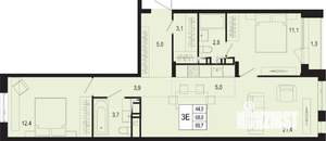 3-к квартира, строящийся дом, 69м2, 2/8 этаж
