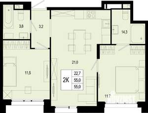 Студия квартира, строящийся дом, 55м2, 1/8 этаж