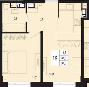 1-к квартира, вторичка, 38м2, 5/8 этаж